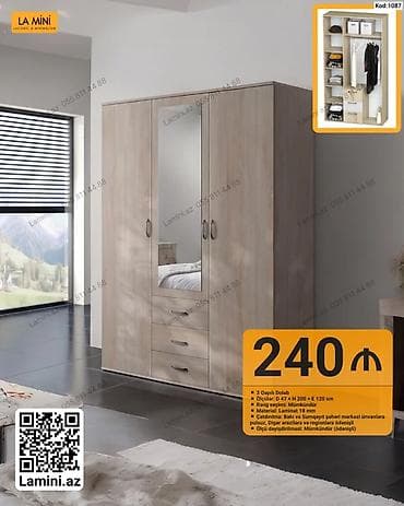 3 qapılı dolab – Kod: 1087 - Ölçülər: Dərinlik 47 sm × Hündürlük 200 — 1