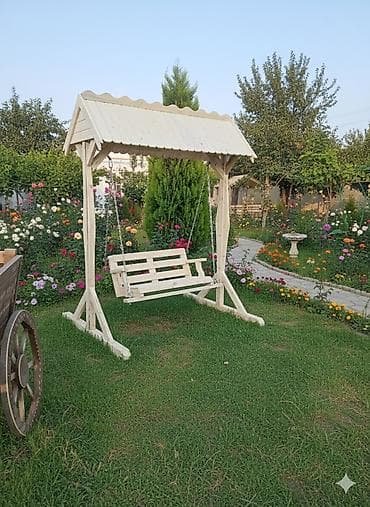 taxta oyma: Bağ üçün taxta pergola skamyası və yelləncək Məhsul təsviri: - Təbii — 3