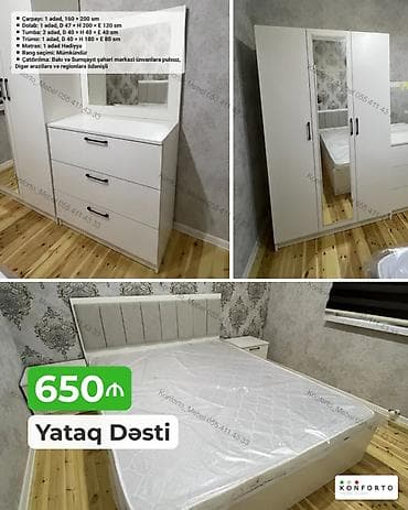 Yataq Dəsti – 650 Komplekt: - Çarpayı: 1 ədəd, 160 × 200 sm - Dolab — 1