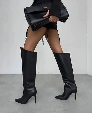 qara ayaqqabı: Qadın dizə qədər uzun çəkmə – stiletto dabanlı - Rəng: qara - Üst — 5