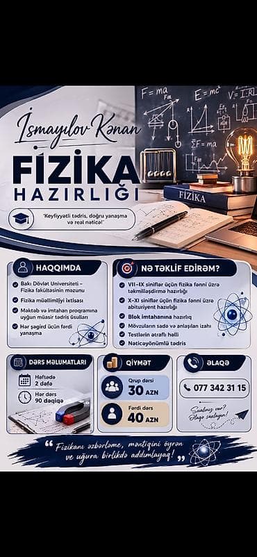 dil kursu: Repetitor, Fizika, Azərbaycan dili, Abituriyent hazırlığı — 1