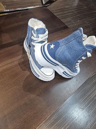 Yüksək platformalı idman ayaqqabısı - Model: denim materialdan