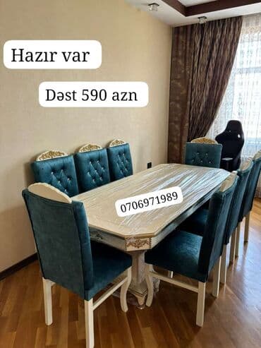 qara 07 sekilleri: Qonaq otağı üçün, Yeni, Açılmayan, Dördbucaq masa, 8 stul — 1