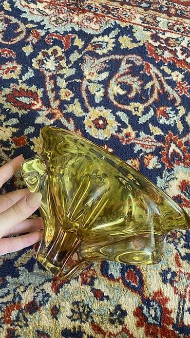 dekorativ qab: Sarı tonlarda üfürülmüş şüşə dekor qab - Material: qalın, şəffaf — 2