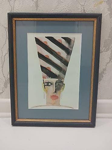 ressam sekilleri: Rəsm əsəri – çərçivəli akvarel portret - Texnika: akvarel (su boya) — 1