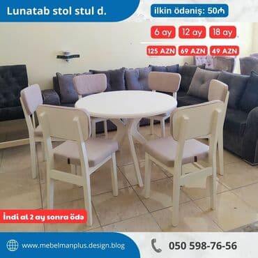 qonaq otagi ucun masalar: Qonaq otağı üçün, Yeni, Açılan, Dördbucaq masa, 6 stul — 5