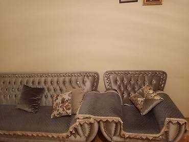 balaca divan: Lüks künc divan dəsti - Klassik dizaynlı, düyməli kapitone arxa hissə — 4