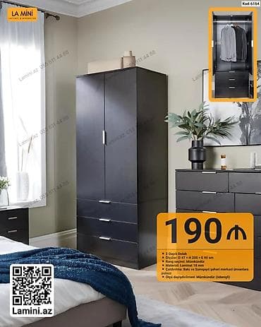 skafi: 2 qapılı dolab - Ölçülər: Dərinlik 47 sm × Hündürlük 200 sm × En 90 — 1