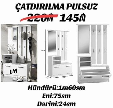 xırda xurma: Ağ rəngdə çoxfunksiyalı dəhliz dolabı/askılıq - Ölçülər: hündürlük — 1