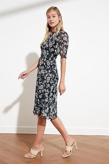 Женская одежда: Birka ilə tam yeni midi don - Rəng: tünd göy (navy blue) - Naxış — 4