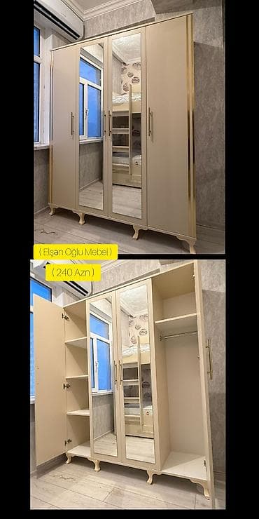 aksa: 3 qapılı, Güzgülü, Bej, Digər material, Açılan, Düz dolab — 1