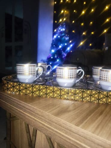 Qəhvə dəsti, rəng - Qızılı, Keramika, 6 nəfərlik, Azərbaycan