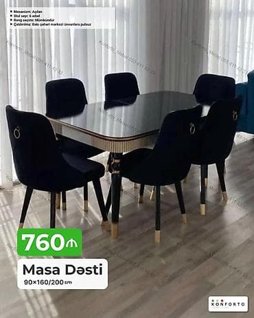 kohnə stul: Masa Dəsti – 6 stulludur - Ölçü: 90×160/200 sm (açılan mexanizm ilə — 1