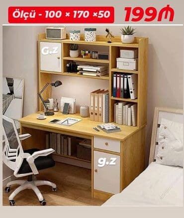 işlənmiş yazı masası: Ofis/iş masası üst rəfli model - Ölçü: 100 × 170 × 50 sm - Qiymət — 1