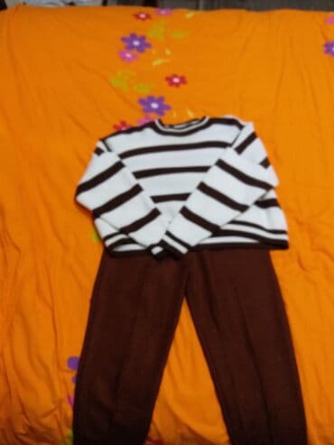 i̇pli qadın kupalnikləri: Qadın triko dəst - Dəst: zolaqlı triko sviter + qəhvəyi triko şalvar — 2