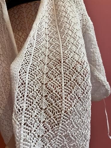 pul kisəsi: Açıq ağ rəngli, krujeva naxışlı trikotaj kardiqan. - Model: açıq önlü — 2