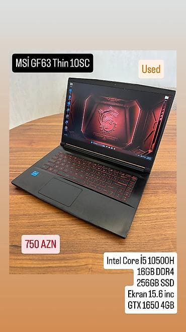 notebook harddisk: MSI GF63 Thin 10SC – oyun və gündəlik işlər üçün yüngül və güclü — 1