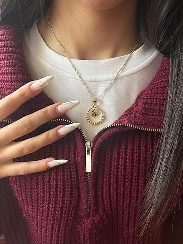 chopard sep: Qızıl rəngli zərgərlik seti - Boyunbağı: Nazik zəncir, dairəvi günəş — 2