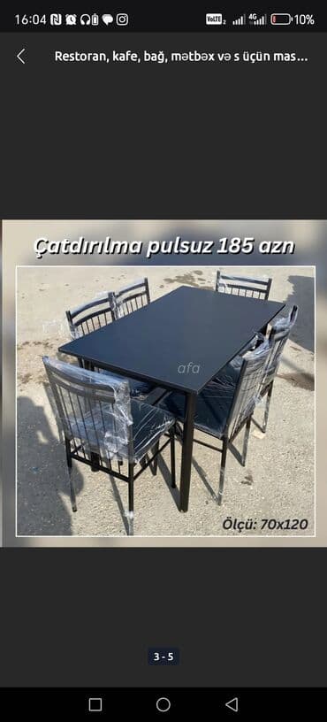 masa və stullar: Balkon üçün, Açılmayan, Dördbucaq masa, 4 stul — 8