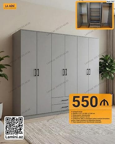 6 qapılı dolab – Kod: 1767 - Ölçülər: D 47 × H 200 × E 240 sm - Rəng — 1