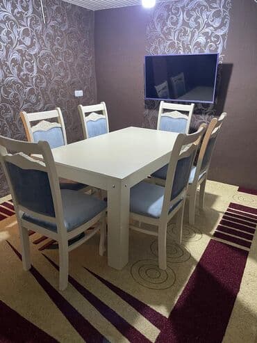 fırlanan stollar: Qonaq otağı üçün, Açılmayan, Dördbucaq masa, 6 stul — 1