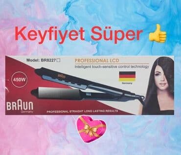 Hava fenləri: Braun sac Ütüsü elektrikle
 işleyir istilik gücü 450.
 Derece isinir — 1