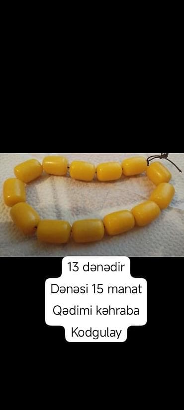 Qədimi kəhrəbadan hazırlanmış təsbeh muncuqları - Ümumi say: 13 ədəd