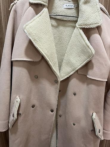 ZAFA qadın paltosu - Rəng: açıq pudra/boz-çəhrayı - Model: ikiqat