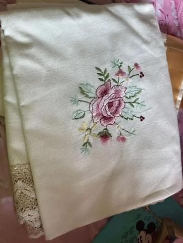 turk tekstil: Əl işli masa örtüyü/dəst - Material: yumşaq krem rəngli parça - Üst — 1