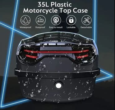 17 disk təkər: Qara rəngdə, arxa işıqları olan motosiklet üçün yük qutusu. ABS və PP — 5