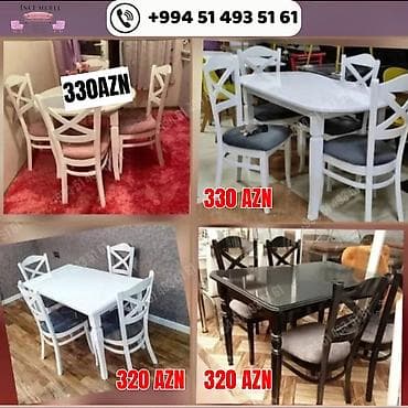 Mətbəx üçün, Yeni, Açılmayan, Dördbucaq masa, 4 stul