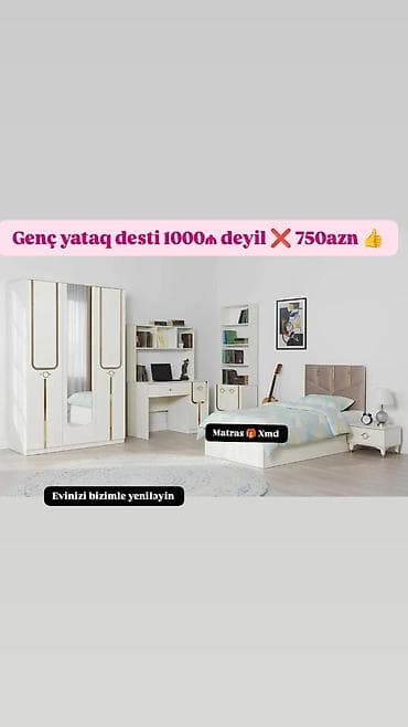 oglan ucun kravatlar: Gənc yataq dəsti – zərif ağ-qızılı dizayn, müasir minimal üslub. Dəst — 1