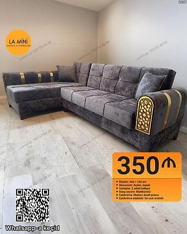 Künc divan, Açılan, Bazalı, Vеlur parça, Şəhərdaxili pulsuz çatdırılma