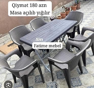 komod modelleri: Bağ və ya eyvan üçün 1 masa + 6 stuldan ibarət dəst. - Masa — 1