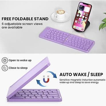 Bənövşəyi rəngdə qatlanan Bluetooth klaviatura + qatlanan telefon
