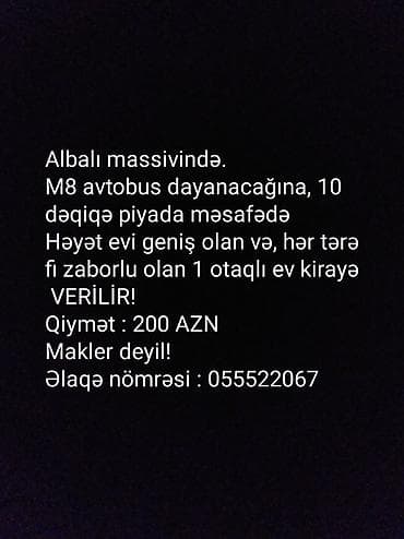 kriditle evler: Albalı massivində. M8 avtobus dayanacağına, 10 dəqiqə piyada məsafədə — 1