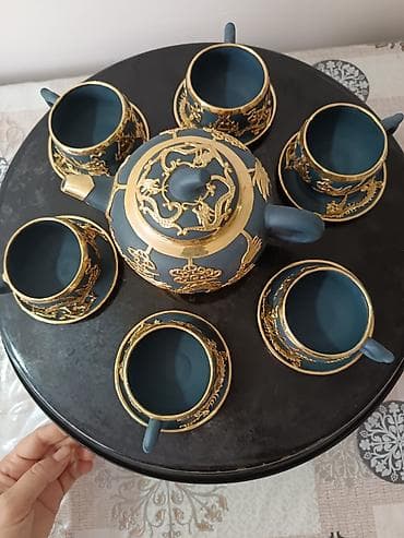 Qab-qacaq və mətbəx ləvazimatları: Çay dəsti, rəng - Göy, Keramika — 3