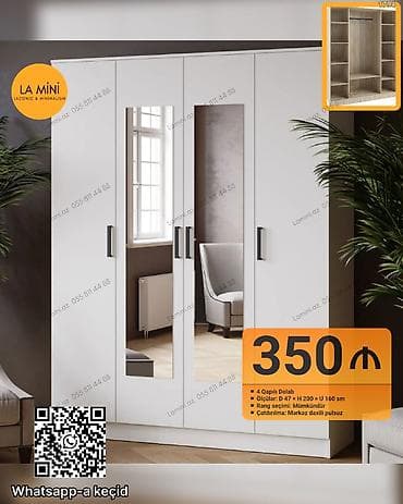 4 qapılı dolab – LA Mini dizaynı - Ölçülər: Dərinlik 47 sm, Hündürlük