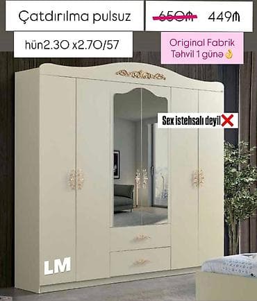 mebel sexleri: Yeni, 4 qapılı, Güzgülü, Qəhvəyi, Digər material, Açılan, Düz dolab — 2