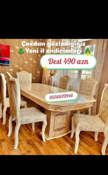 ders masaları: Qonaq otağı üçün, Yeni, Açılmayan, Dördbucaq masa, 6 stul — 1