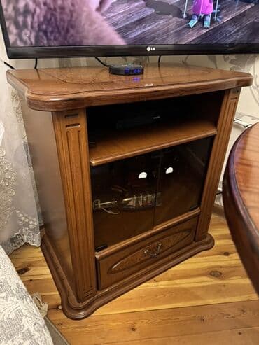 мед: Угловой ТВ стенд, С полками, Деревянный — 2