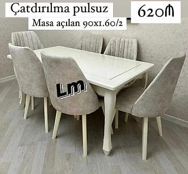stul bar: Möhtəşəm masa dəsti – yüksək keyfiyyətlə • Dəst: açılan masa + 6 stul — 1