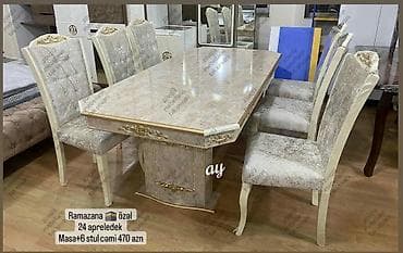 Qonaq otağı üçün, Yeni, Açılmayan, Dördbucaq masa, 6 stul