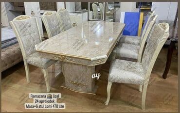 əncir cemi: Qonaq otağı üçün, Yeni, Açılmayan, Dördbucaq masa, 6 stul — 1