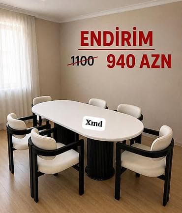 stull: Modern yemək dəsti – 1 masa + 6 stul • Stil: müasir, minimal dizayn — 1