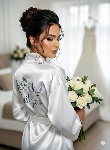 bel sumkasi: Gəlinlər üçün fərdiləşdirilə bilən atlas xalat - Material: parlaq — 2