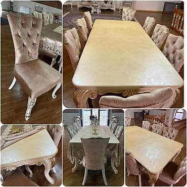 Столы: Для гостиной, Б/у, Квадратный стол, 8 стульев — 1