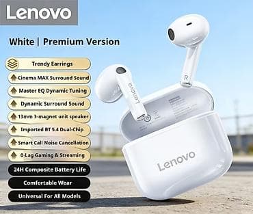 type c: Yeni Simsiz (Bluetooth) Qulaqcıqlar, Lenovo, rəng - Ağ — 1