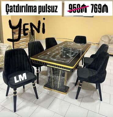 Qonaq otağı üçün, Yeni, Açılmayan, Dördbucaq masa, 6 stul