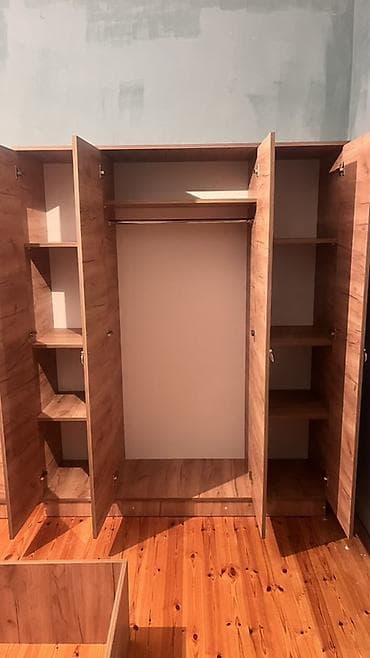 Yeni, 4 qapılı, Güzgülü, Qəhvəyi, Digər material, Açılan, Düz dolab — 2